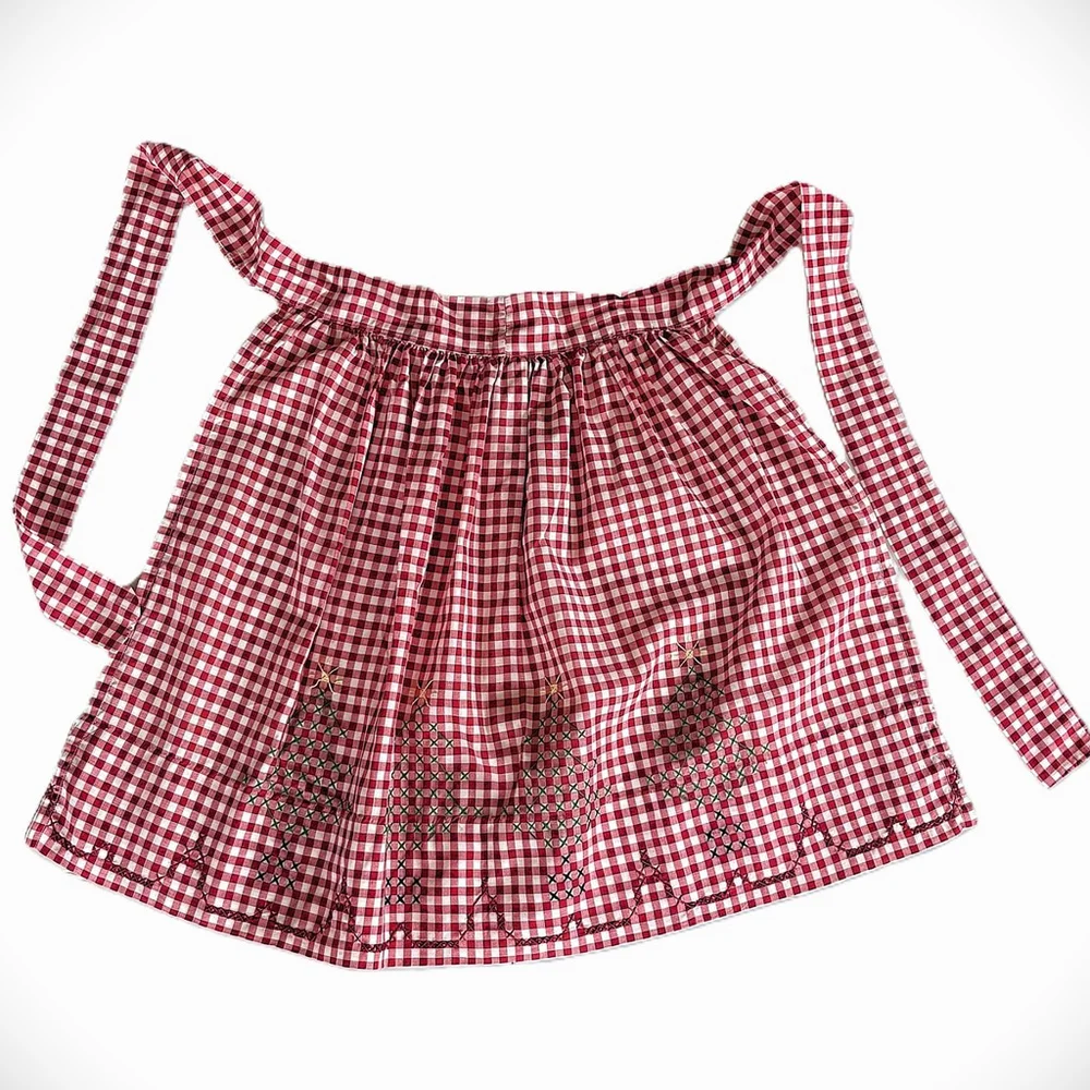 Vintage Red White Gingham Apron Christmas